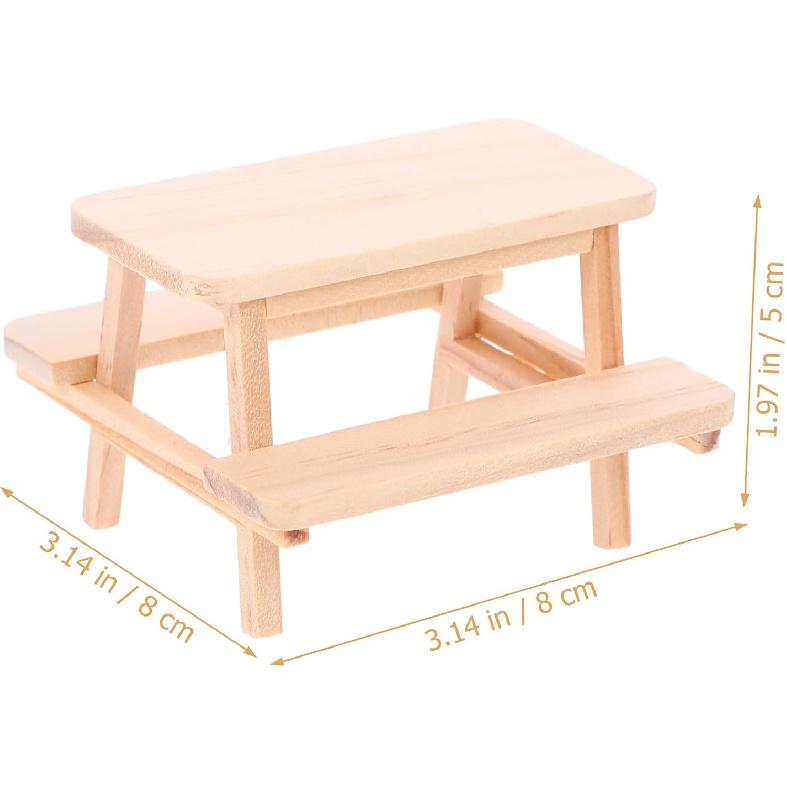ERINGOGO Doll Piece Table Decor Models Tiny House Mini Picnic Table Prop Miniature Adornment Doll House Decor Mini Picnic Model Chair Wood Furniture