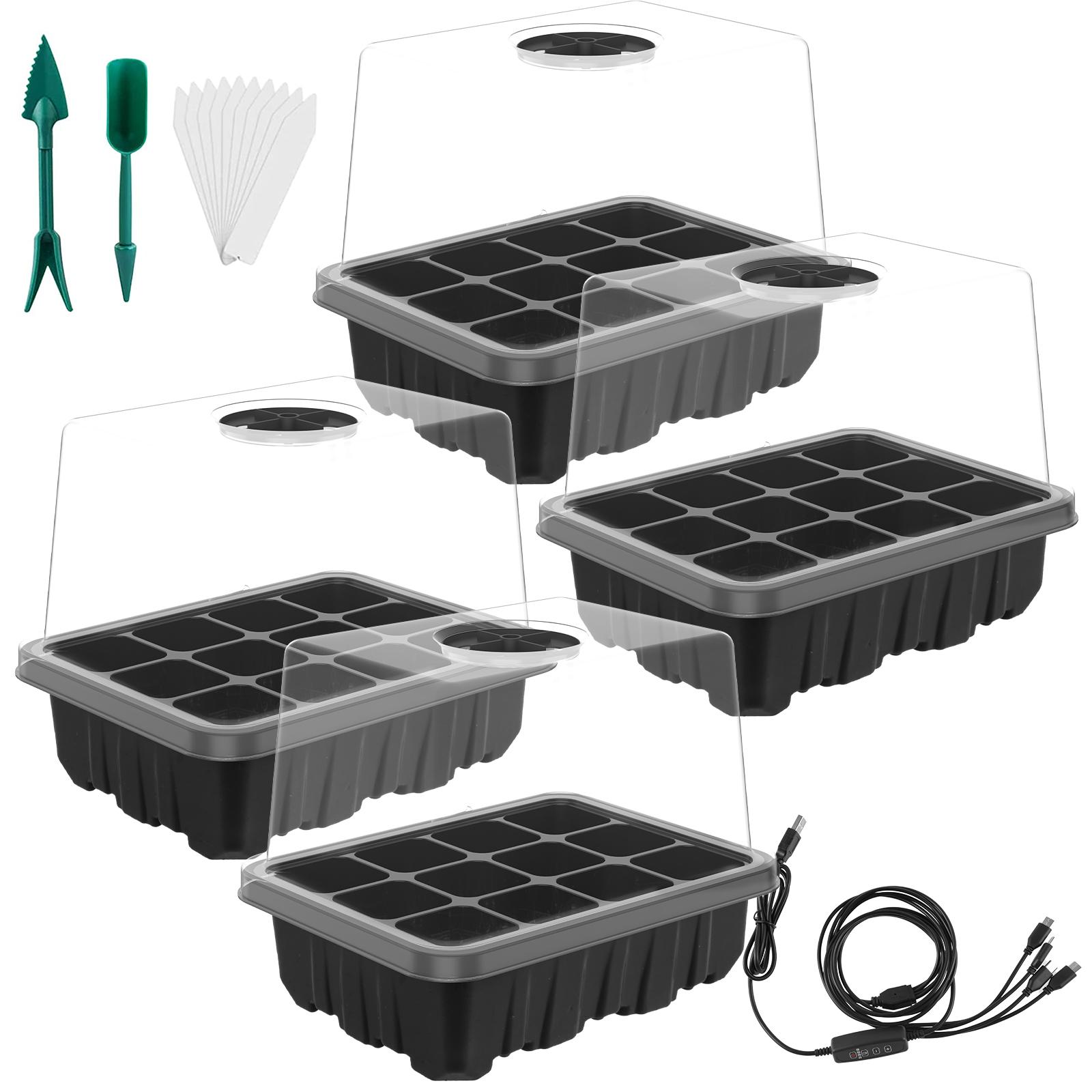 

4 шт. лоток для семян с регулируемой яркостью светодиодного освещения лотки для семян для начинающих 48 ячеек с настройкой времени
