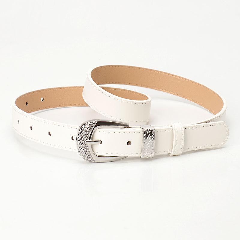 Women s personalized engraved pin buckle belt European and American style belt women белый