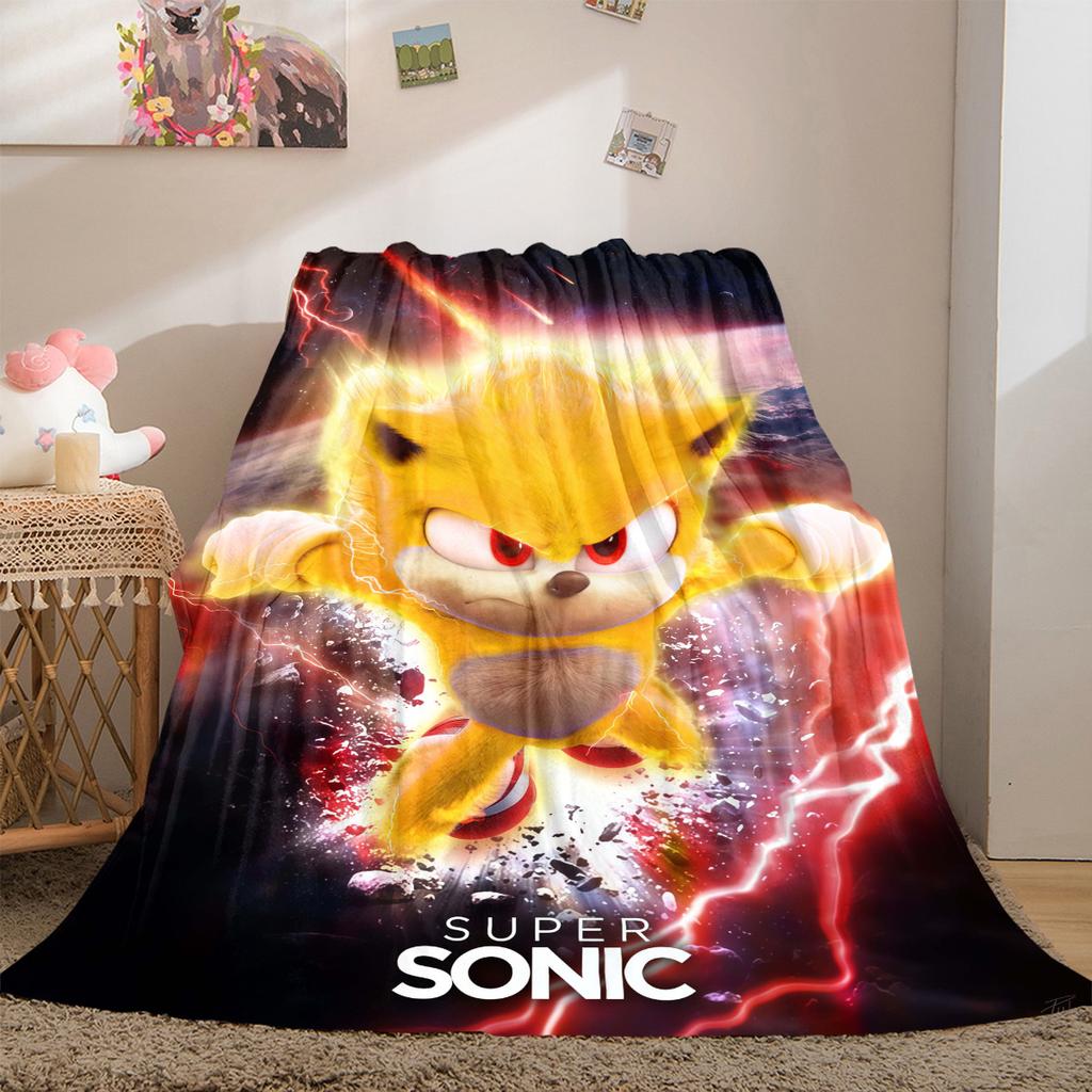 Sonic Cartoon Print Blanket Warm Comfortable Flannel Cover For Bedrooms, Sofas, Beds, Chairs LXRa52