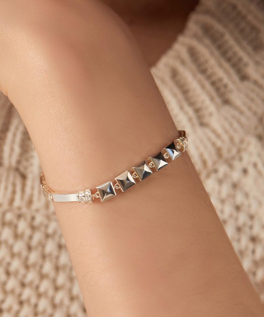 Helene Jewelry 925 Silver Quinto Square Stick Line Silver Bracelet