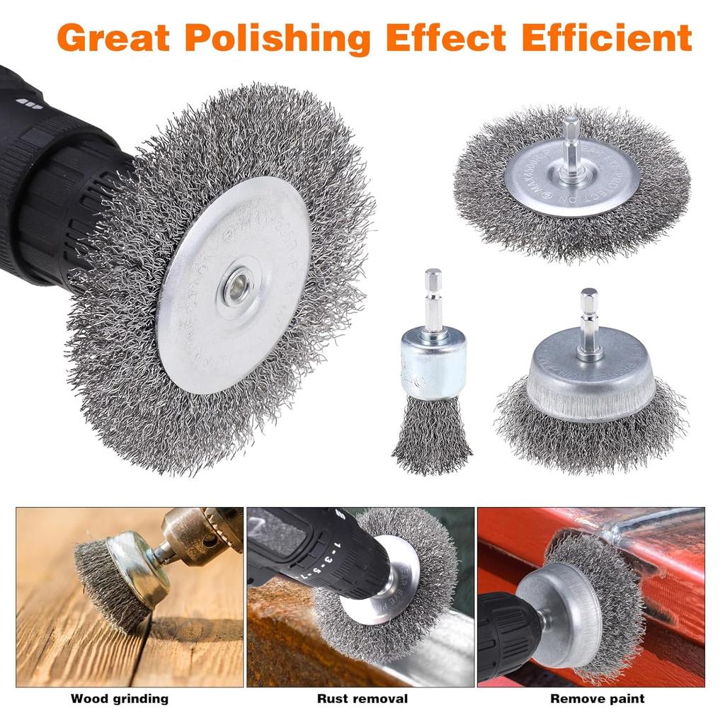 Wire Wheel Brush Hex Shank Crimped Cup Brush Paint Removal Cleaning Rust Steel Brushes Power Rotary Grinding Polishing Tools