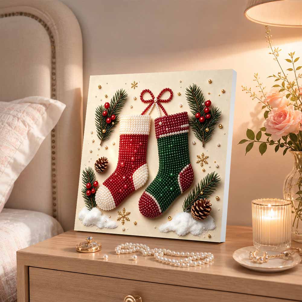 Perlenmalerei Weihnachtsstrumpf Kunst-Set DIY Feiertags-Heimdeko Malerei. 65 Zeichen.