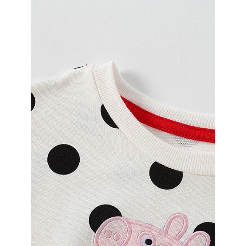 Cartoon Polka Dot Pig Girl Long-Sleeve Pullover Sweatshirt Baby Pure Cotton Autumn Clothing Small Children's Base Shirt White Top Trendy