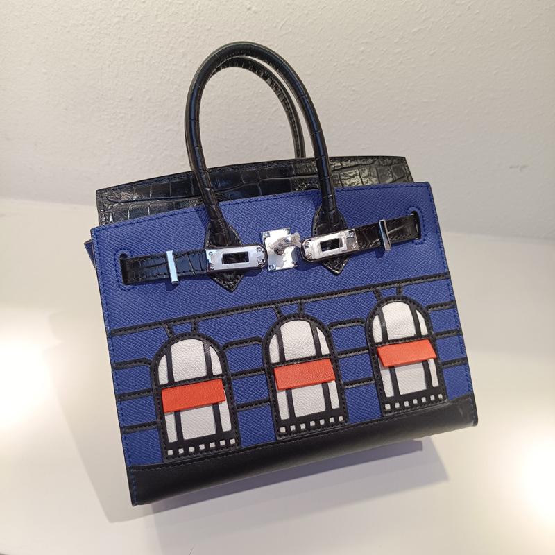 

Маленькая кожаная сумка для дома First Snow из коровьей кожи аллигатора, новая трехмерная наружная сумка на одно плечо 20x11x17cm синий