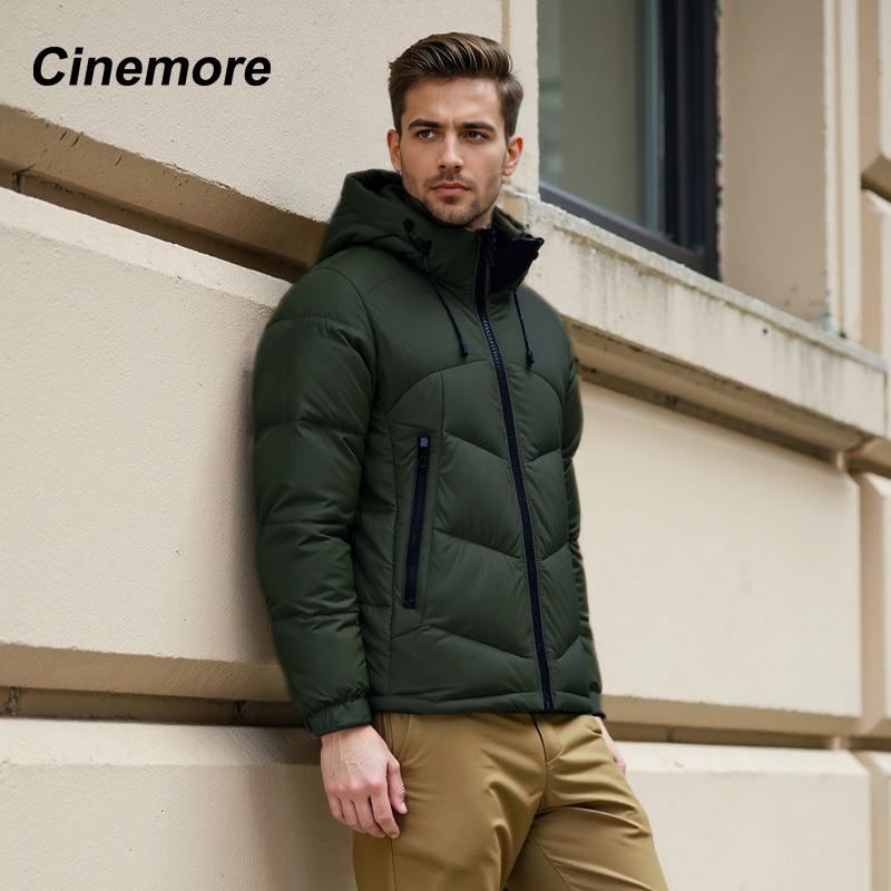 Cinemore 2025 Winter Coat Men's Down Jacket with Pockets, Warm, Drawstring, Hooded, Short Parka Men's 8006