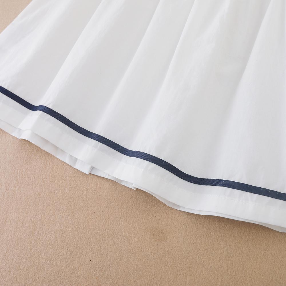 Adorable White Baby Girl Dress with Navy Blue Collar & Bow – Summer Toddler Outfit for Girls