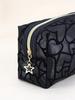 1pc Women Makeup Bag, Mesh Heart Flocked Decor,  Minimalist Mesh Heart Design Large Capacity, For Daily Use & Travel Makeup