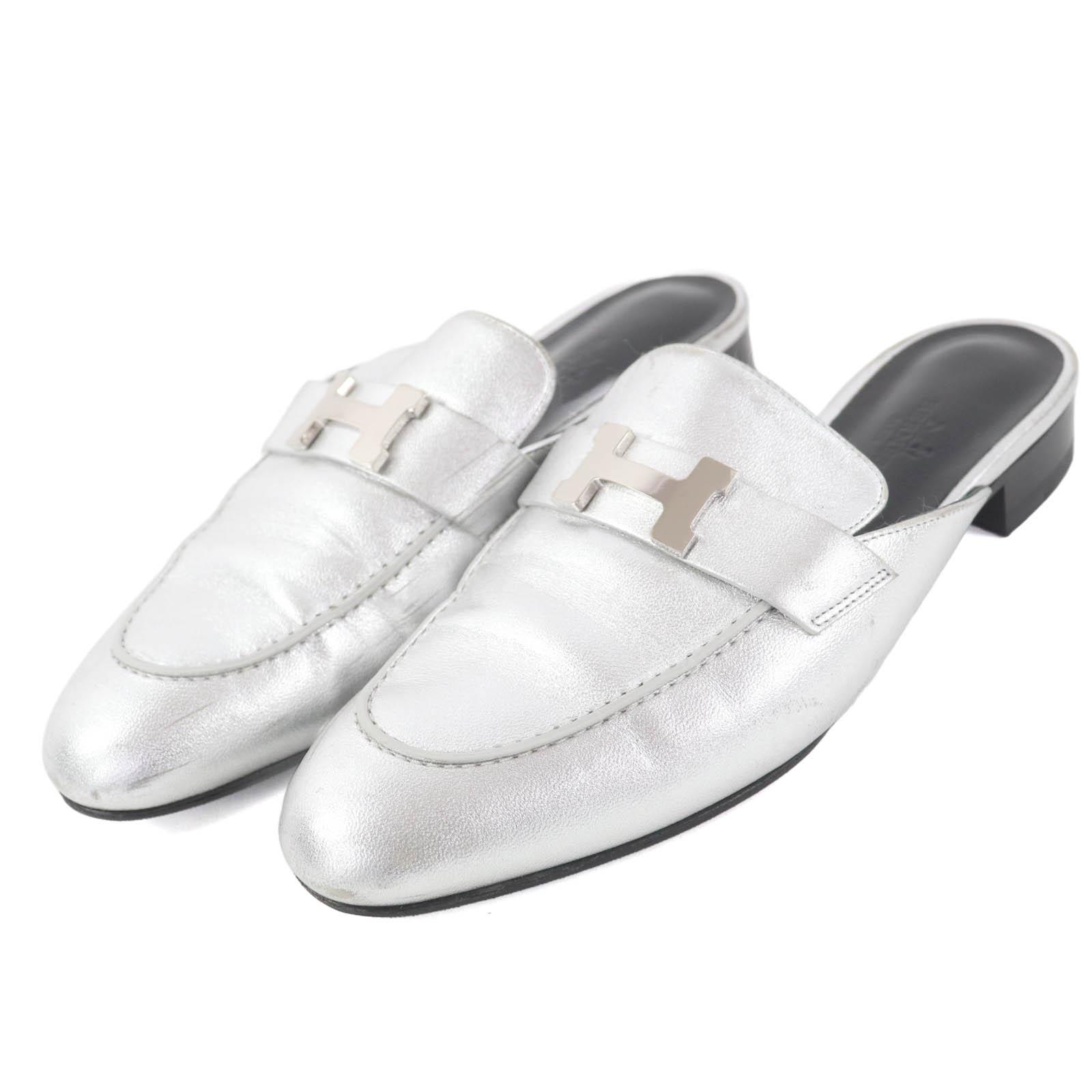 

Great HERMES Sandals Silver leather Women 38 191093Z Used