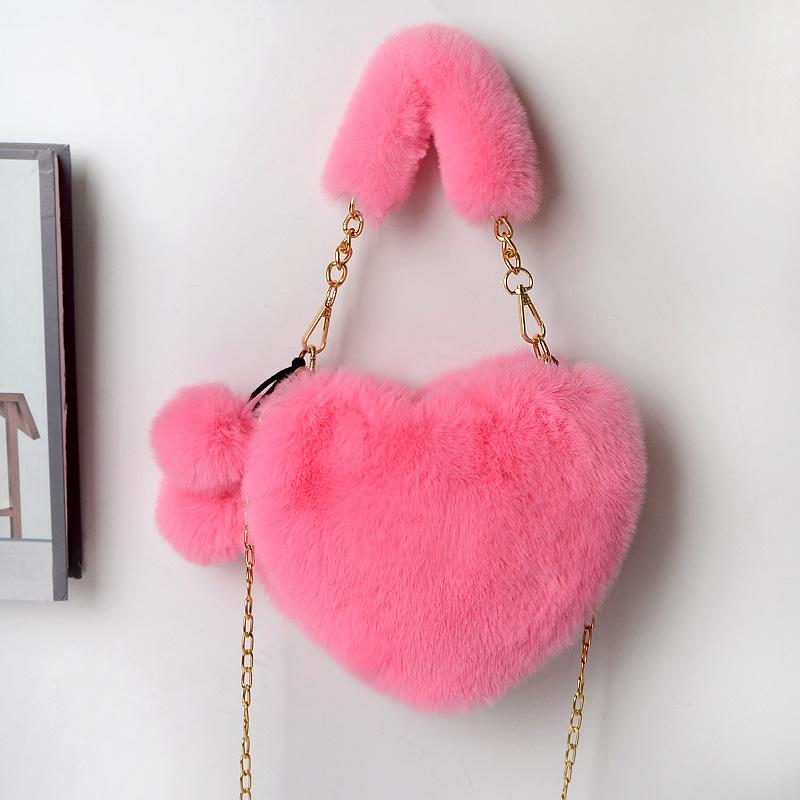 Winter New Sweet Love Heart Shaped Women's Top-handle Bags Confortable Soft Plush Ladies Handbags Fashion Multiple Color Optional Female Shoulder Bags