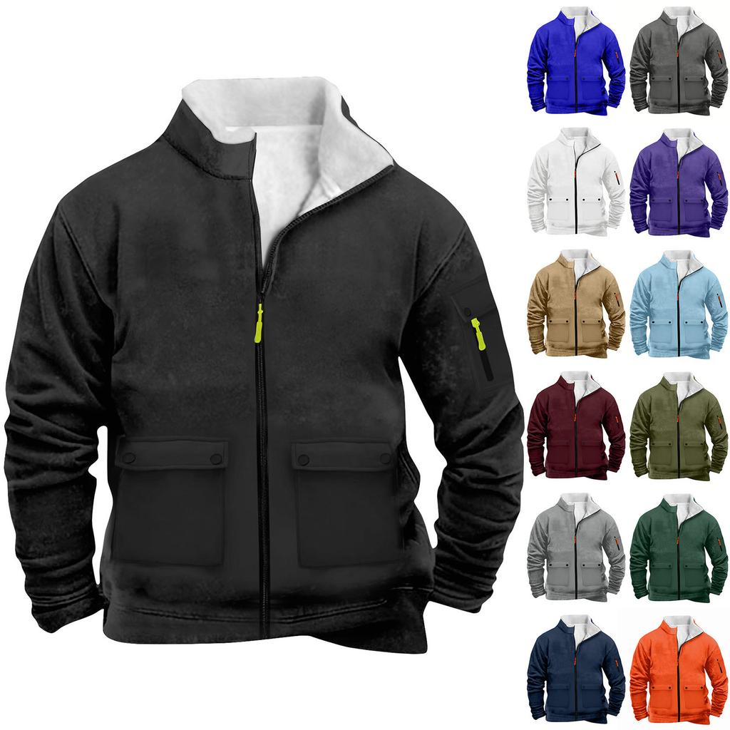 Men's Solid Color Zipper Pocket Zipper Sweatshirt Jacket Men's Sports Large Size Casual Sweatshirt Jacket