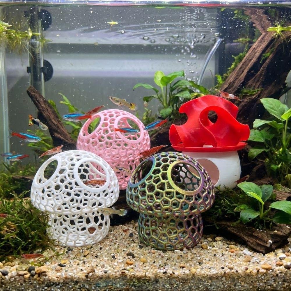 3D Printed Fish Shrimp Hideout Shelter Simulation Mushroom Plastic Aquarium Cave Shelter Underground Cave Hollow Out Betta House