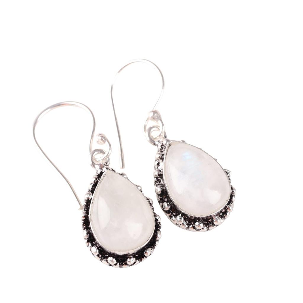 Natural Rainbow Moonstone Gemstone 925 Sterling Silver Jewelry Earrings 1.41" EE-97-31