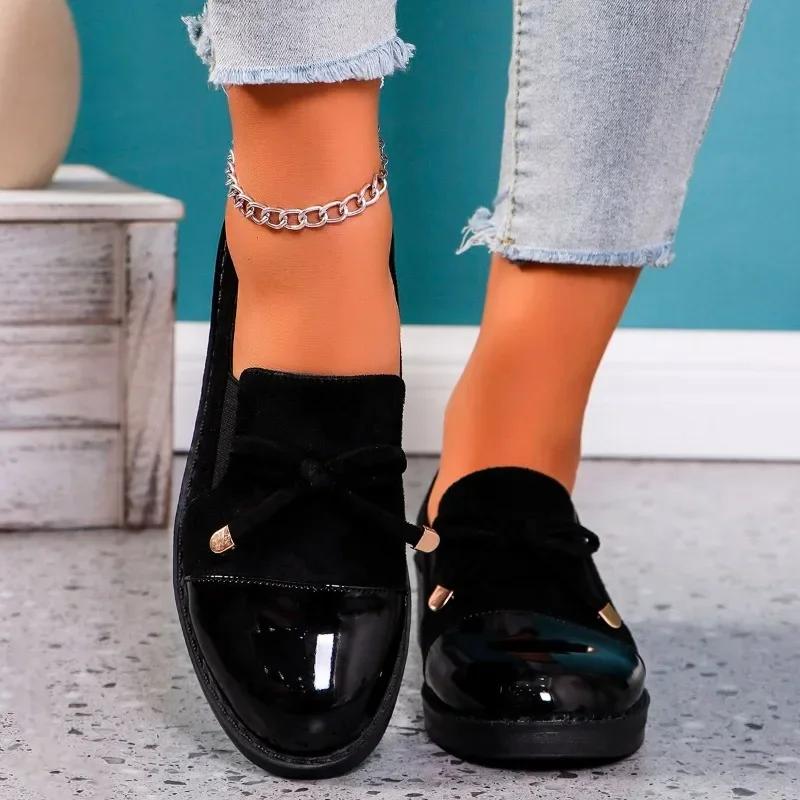 Women's Shoes 2024 Brand Loafers Women's High Heels Fashion Butterfly-knot Office and Career Hot Sale Round Toe Solid High Heels