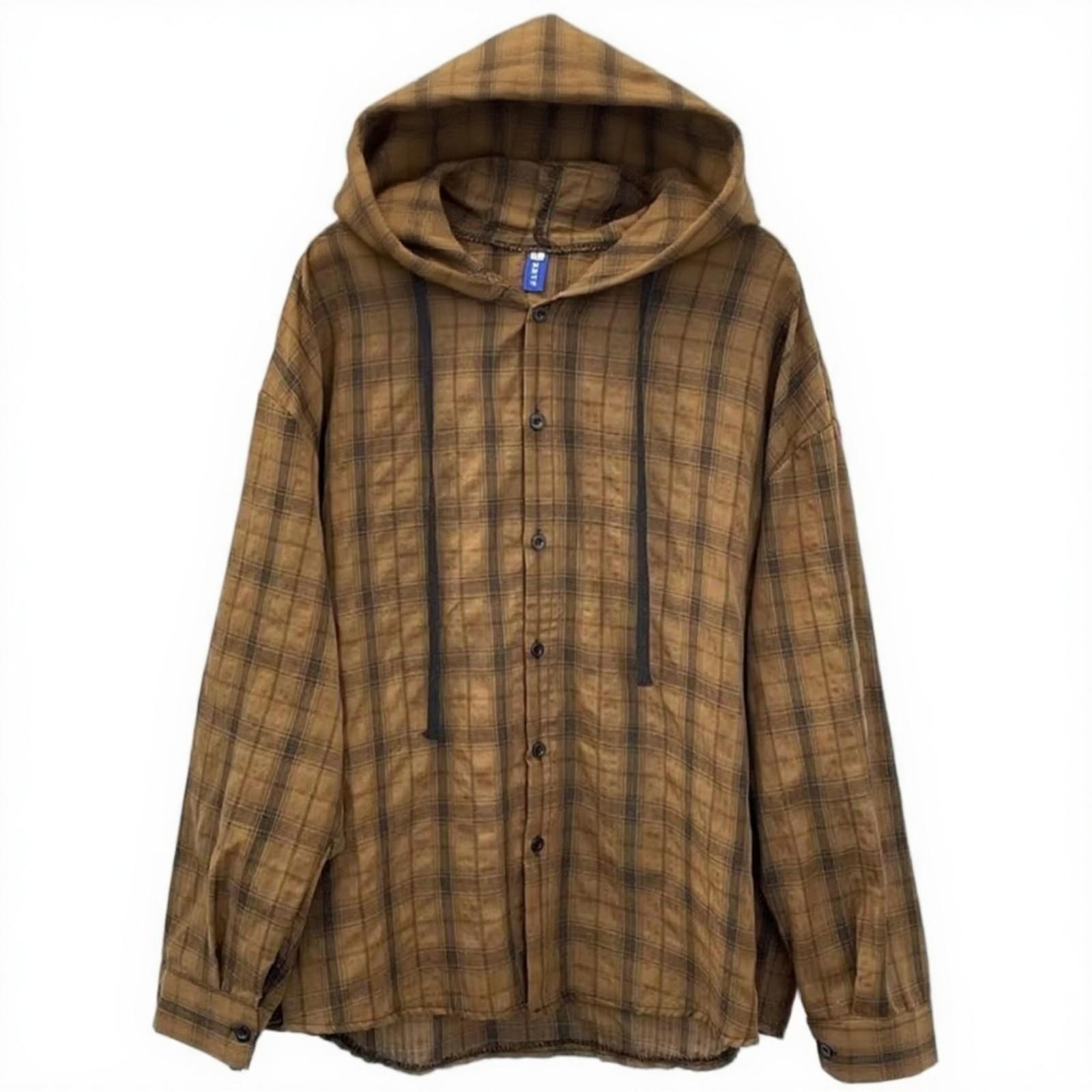 

Новое клетчатое пальто с капюшоном и длинными рукавами имеет расслабленный и повседневный стиль со свободными пуговицами.. Это повседневная и модная толстовка с капюшоном L коричневый