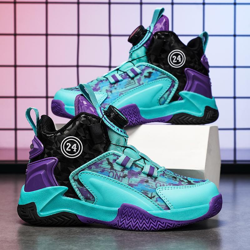 31-40 Children's Large Size Anti Slip and Wear-resistant Fashionable Sports Shoes High Top Basketball Shoes