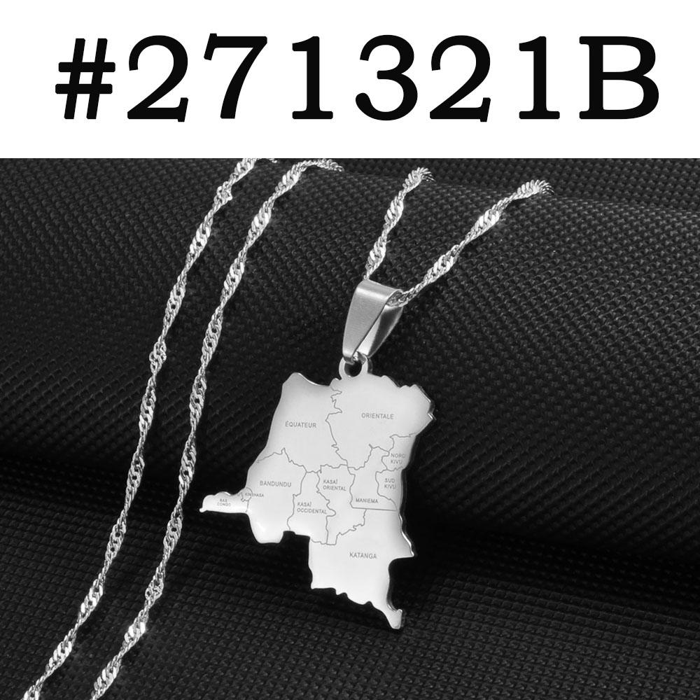 Anniyo the Congo Map With Cities Name Pendant Chain Necklaces DRC Kinshasa Jewelry Congolese #271321