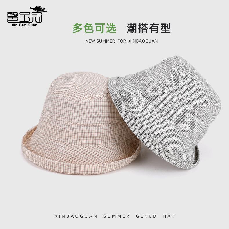 Sweet Plaid Bucket Hat Spring and Summer Big Brim Sun Hat Children Versatile Fashion Show Face Small Sunscreen Basin Hat