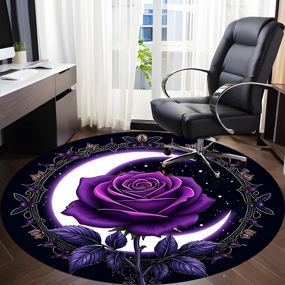 1pc Purple Rose Decorative Chair Carpet for Office  Machine Washable Rug for Office,  Good Gift for Family or Friends yy251225239