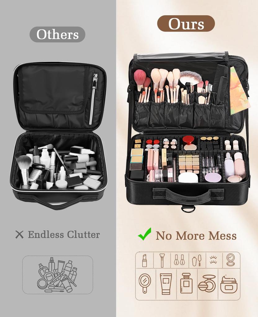 Luxspire Makeup Cosmetic Makeup Brush EVA Makeup Cosmetic Makeup with Shoulder Professional Divided Adjustable Functional Large Shock Cosmetic Storage
