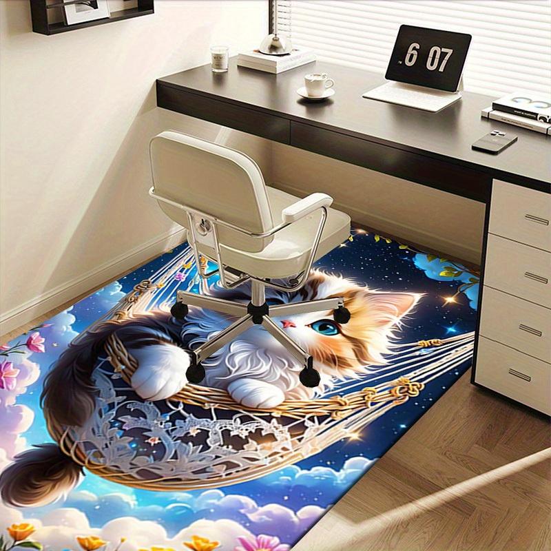 Office Carpet Soft & Comfortable Sofa Rug for Under Chairs, Protection Mat with Cute Kitten