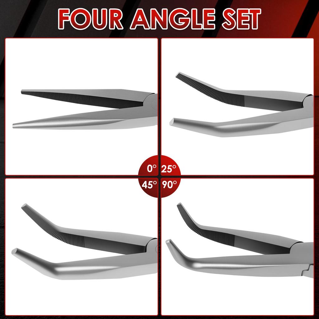 1/4Pcs Needle Nose Pliers Set 11 Inch Carbon Steel Long Nose Pliers Set with Nonslip Handle for Narrow Space Mechanic Car Repair