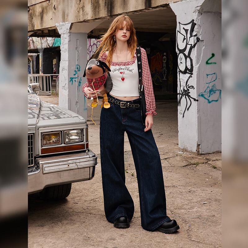 unifree Vintage Washed Loose Wide-Leg Jeans