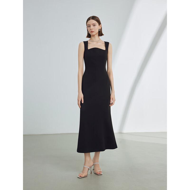 LANGZI French Style Slim Black Mermaid Midi Dress