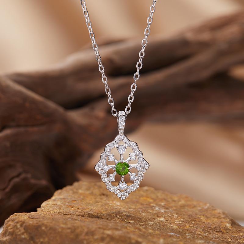 S925 Sterling Silver Natural Gemstone Color Treasure Pendant Necklace Lace Clavicle Chain Light Luxury Premium Sense