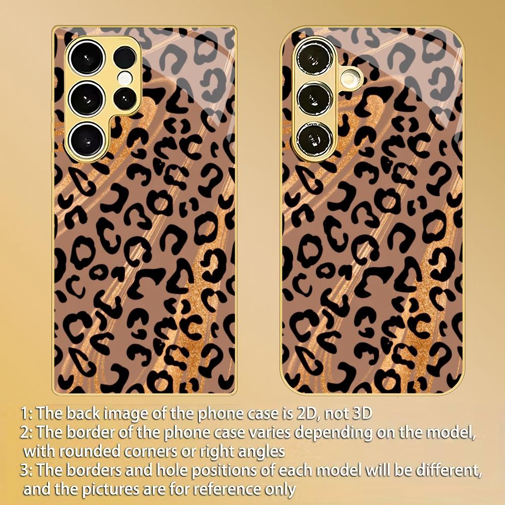 Golden Leopard Print Electroplated Glass Phone Case Suitable for Samsung Galaxy S26 S25 S24 S22 S21 S20 FE/Ultra/Plus5Ganti Drop