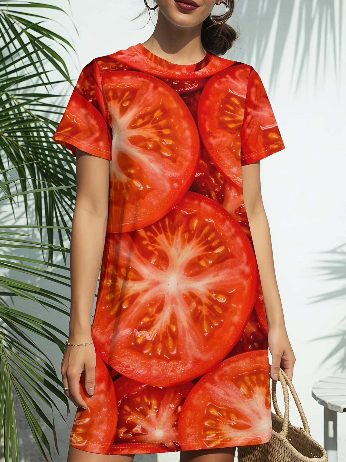 

Women s Orange Slice Fruit Print T-Shirt Dress - Short Sleeve Round Neck Casual Dress with Citrus Fruit. Spring Summer Dress Suitable for Daily Wear. 6XL дубильная кора