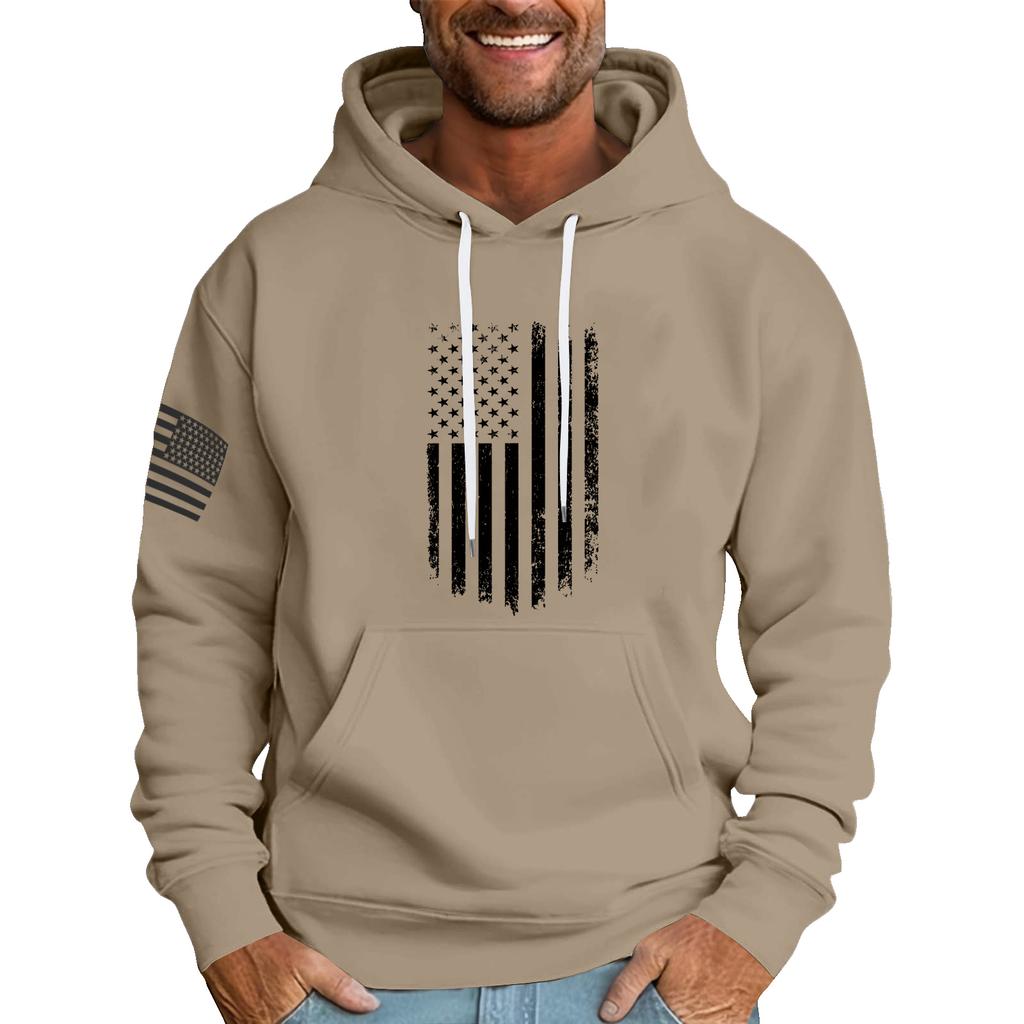 Men's Loose Flag Printed Hooded Sweatshirt Men's Casual Fashion Sports Sweatshirt