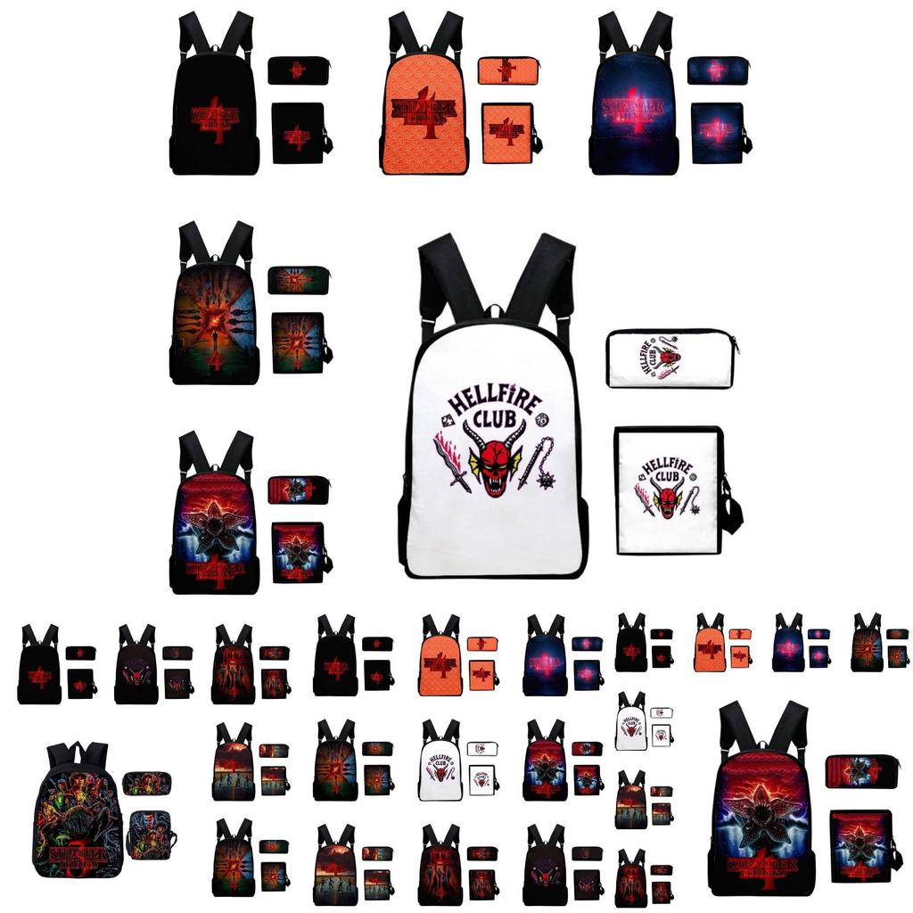 Anime Style Three-piece Backpack Set For Kids With Geometric Pattern And Pencil Case