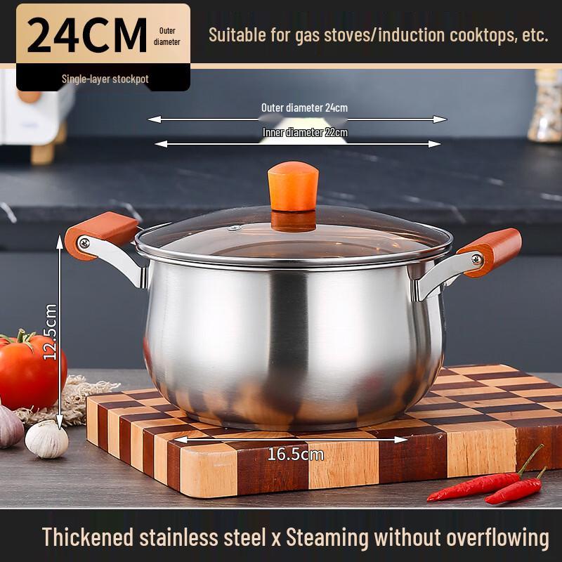 Yicang Stainless Steel Soup Pot with Beech Wood Handles