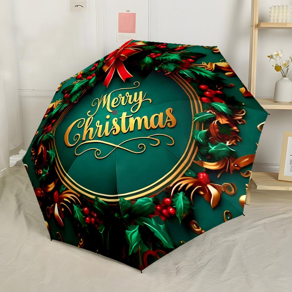 Christmas Magic Scene Outdoor Automatic Umbrella Compact 8-Rib Lightweight Compact Design Travel Essential Elegant Umbrella Wedding Party Gift