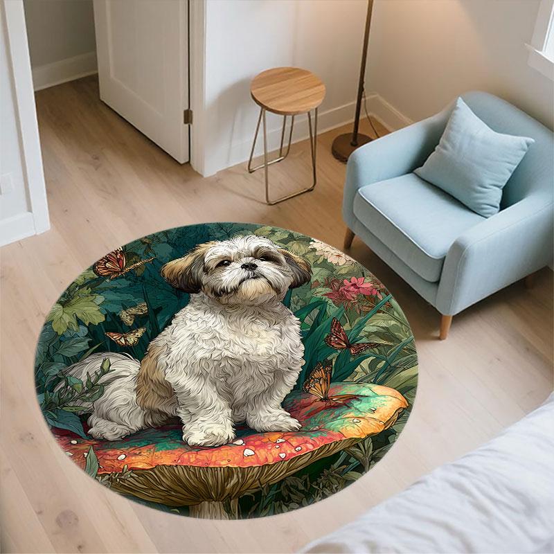 Shih Tzu Pattern Round rug,Carpet Rug for Living Room Bedroom Playroom ,Non-slip Floor Mat,Holiday Gifts and Birthday Gifts.