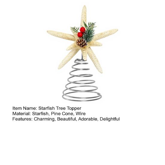Christmas Starfish Tree Topper Coastal Beach Treetop Ornament with Red Berries Pine Cone for Holiday Xmas Home Indoor Outdoor Decor