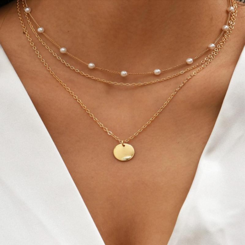 Vintage Round Charm Layered Necklace Women'S Jewelry Layered Accessories For Girls Clothing Aesthetic Gifts Fashion Pendant