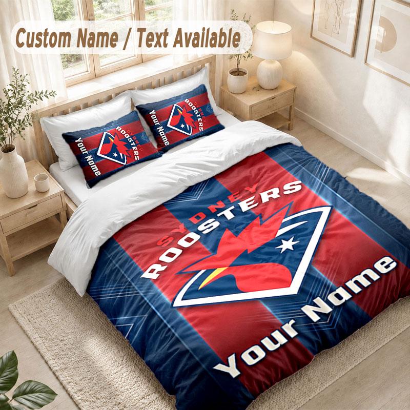 Custom Name Bedding Set 3 PiecesSydney Roosters Print Duvet Cover + 2 Pillowcases Soft Bed Decor
