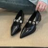 French pointed women's small leather shoes autumn 2025 new thick heel one-word buckle light mouth single shoes Mary Jane shoes women