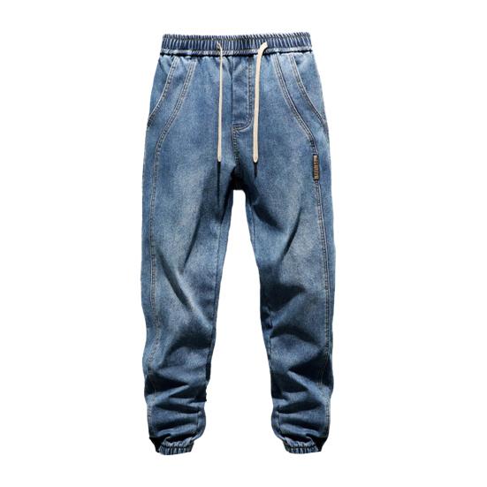 Harem Jeans mit Bein Bindungen Taschen Elastische Taille Verstellbare Kordelzüge Männer