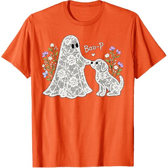 Boo-P Floral Ghost and Dog Halloween Boop Humor Design T-Shirt