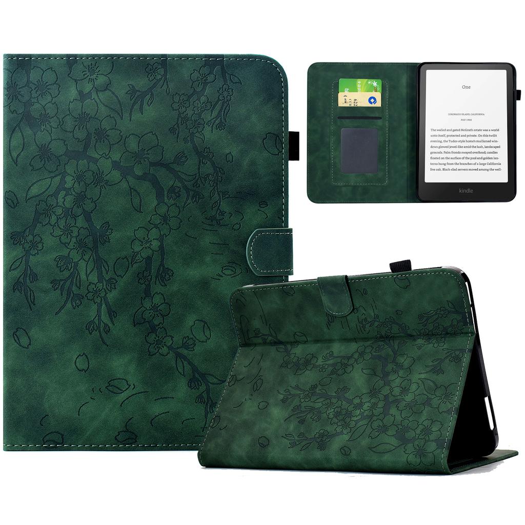 For Amazon Kindle Paperwhite (2024) Case Imprinted Plum Blossom Stand Card Slots Leather Tablet Cover with Auto Sleep/Wake
