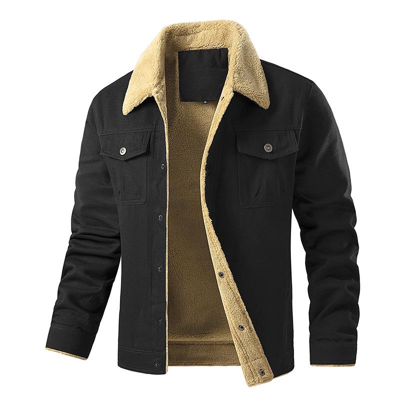 

Men s Fleece-Lined Multi-Pocket Jacket: Warm Cotton and Nylon for Autumn and Winter XXL чёрный