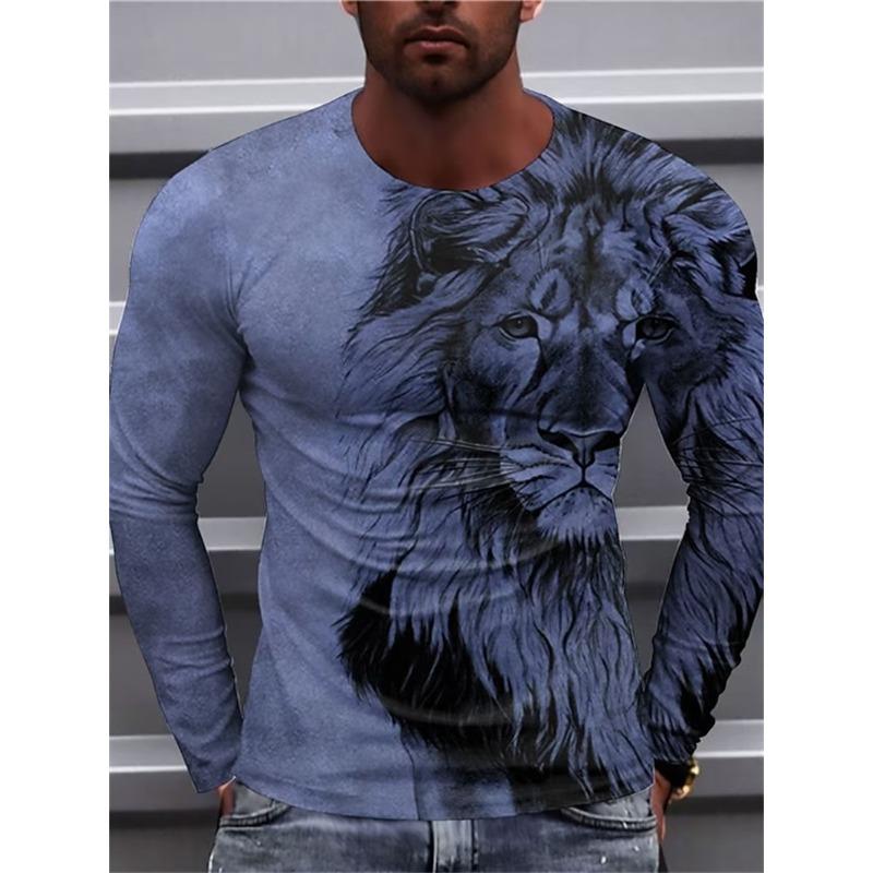 Langarm T-Shirt 3D-Druck Adler Tierdruck Herren Rundhals Lässig Bequeme Kleidung Streetwear Rundhals T-Shirt Oberteil