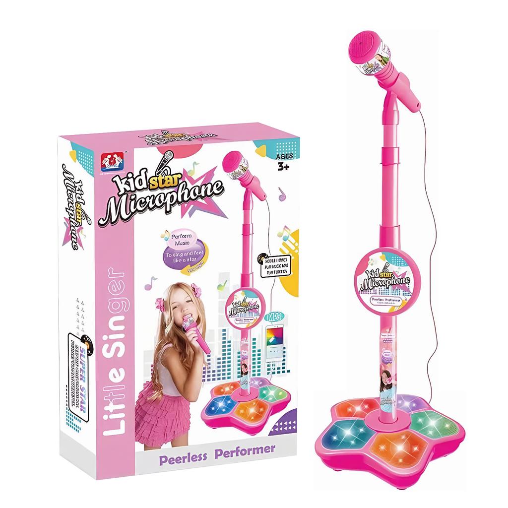 Toddler Microphone Stand with Adjustable Stand Singing Karaoke Machine with Music&Light Gift for Age 3+ Years Old Children