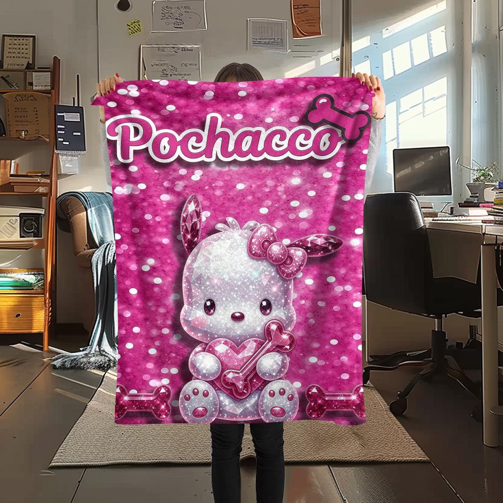 1PC Pochacco Print Flannel Blanket, High quality All Seasons, Home Decor, Warmth and Comfort, Perfect for Christmas Gifts