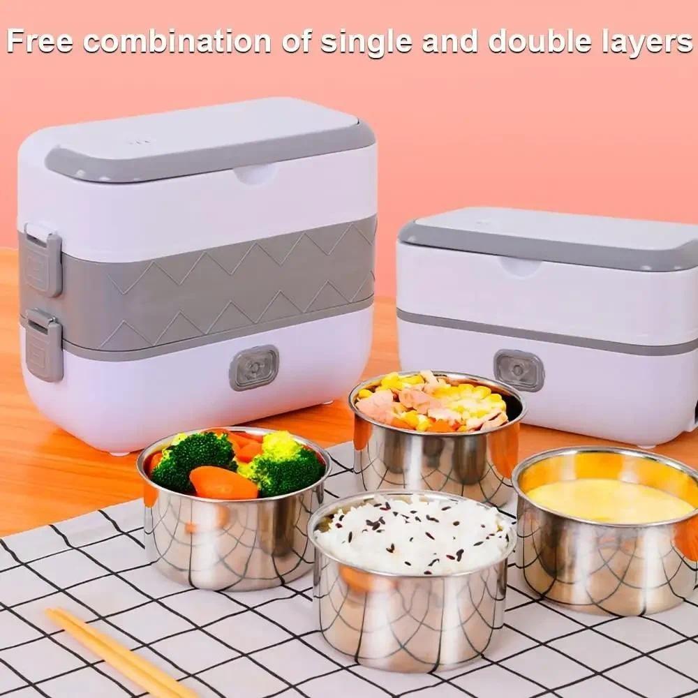 Portable Double Thermal Insulation Bento Box with Stainless Steel Liners Household Food Heating Container Boxes New Heat Evenly Electric Lunch Box