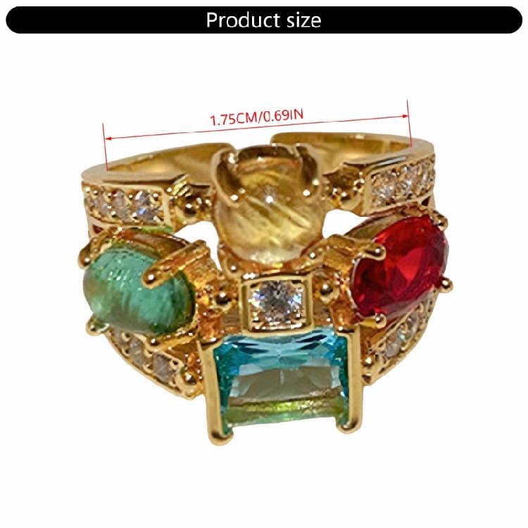 Multilayer Geometric Oval Cubic Zirconia Ring Modern Design Openable Band Imitation Crystal Fashion Accessory for Daily