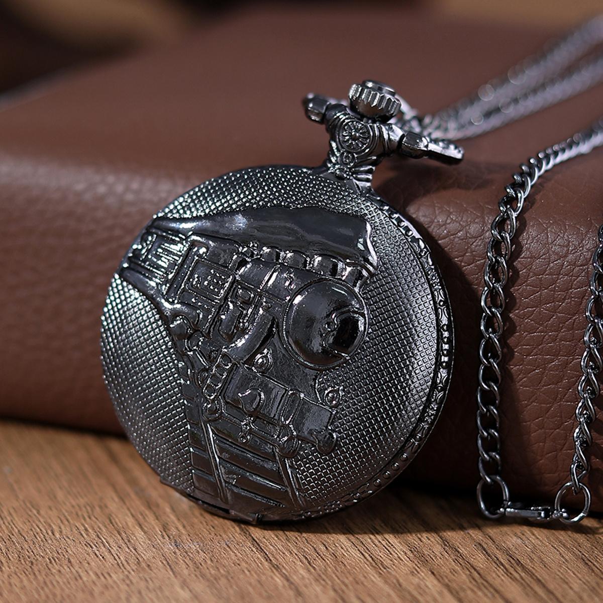 Мужские черные часы, винтажные классические карманные часы с цепочкой и ожерельем для женщин, мужские карманные часы с коробкой